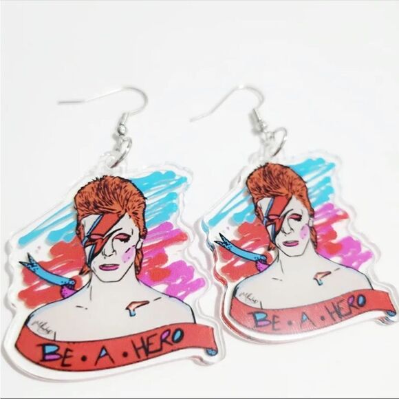 David Bowie Aladdin Sane “Be a hero” Lightweight Earrings - Picture 1 of 4